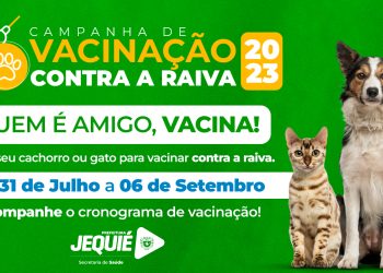 Prefeitura de Jequié inicia campanha de vacinação contra raiva para cães e gatos a partir de segunda-feira